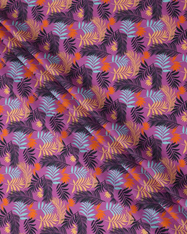 Purple Tropical Leaf Printed Premium Spanish 100% Cotton Voile Fabric Soft Lightweight Breathable Apparel Craft Textile 150 Cms Wide, Made in Spain-D27504