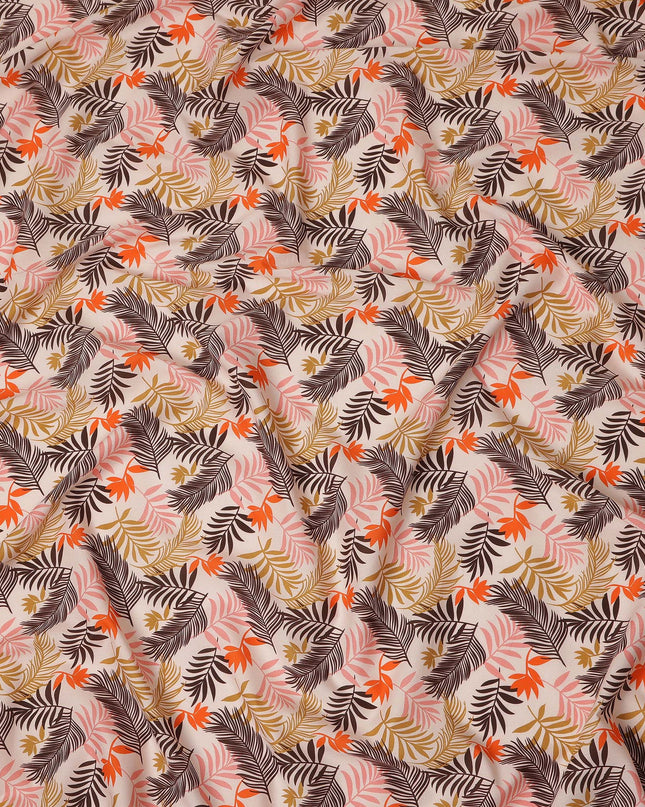 Peach Pink Tropical Leaf Printed Premium Spanish 100% Cotton Voile Fabric Soft Lightweight Breathable Apparel Craft Textile 150 Cms Wide, Made in Spain-D27503