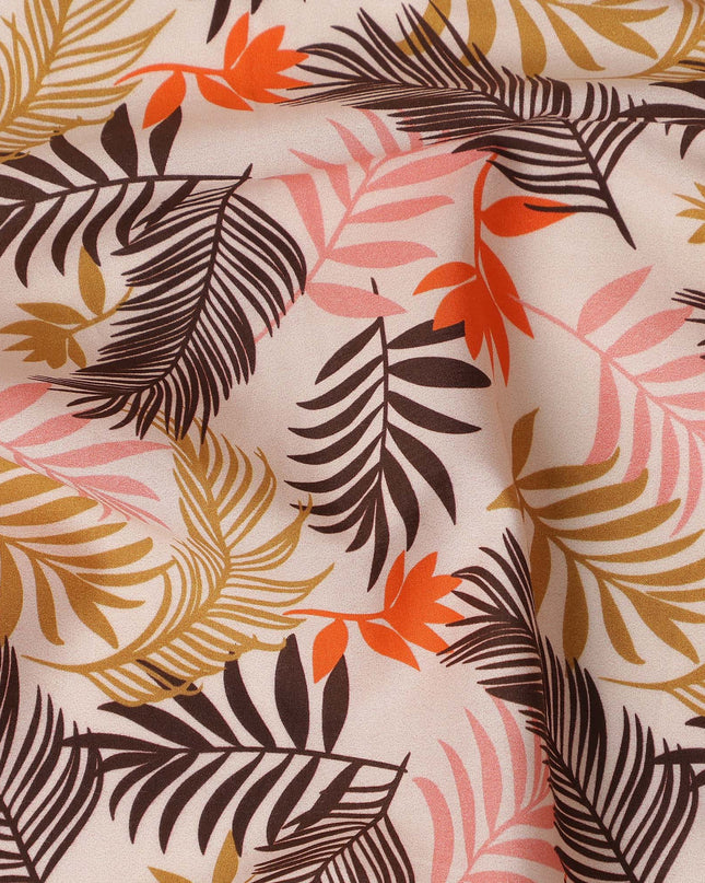 Peach Pink Tropical Leaf Printed Premium Spanish 100% Cotton Voile Fabric Soft Lightweight Breathable Apparel Craft Textile 150 Cms Wide, Made in Spain-D27503