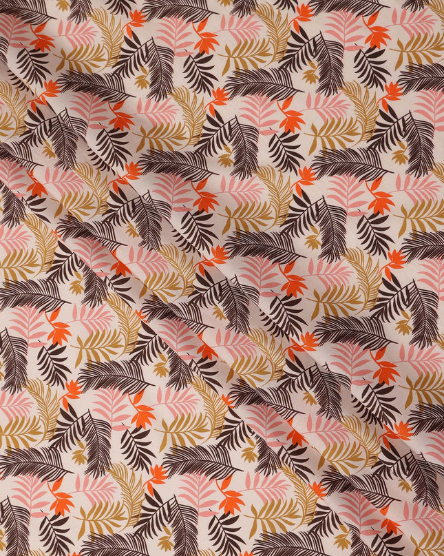 Peach Pink Tropical Leaf Printed Premium Spanish 100% Cotton Voile Fabric Soft Lightweight Breathable Apparel Craft Textile 150 Cms Wide, Made in Spain-D27503
