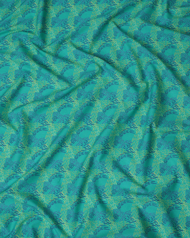 Teal Abstract Stitched Printed Premium Spanish 100% Cotton Voile Fabric Soft Lightweight Breathable Apparel Craft Textile 150 Cms Wide, Made in Spain-D27506