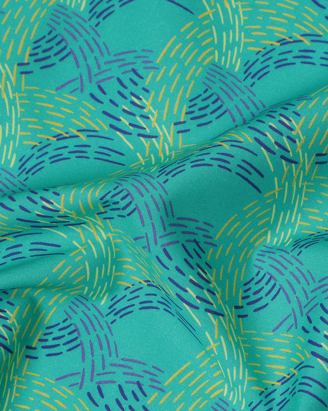 Teal Abstract Stitched Printed Premium Spanish 100% Cotton Voile Fabric Soft Lightweight Breathable Apparel Craft Textile 150 Cms Wide, Made in Spain-D27506