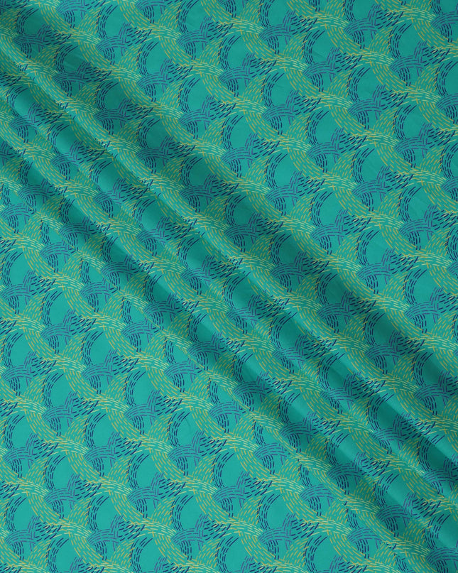Teal Abstract Stitched Printed Premium Spanish 100% Cotton Voile Fabric Soft Lightweight Breathable Apparel Craft Textile 150 Cms Wide, Made in Spain-D27506