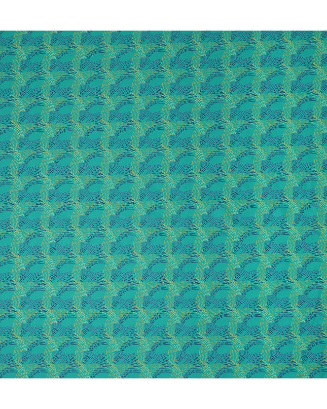 Teal Abstract Stitched Printed Premium Spanish 100% Cotton Voile Fabric Soft Lightweight Breathable Apparel Craft Textile 150 Cms Wide, Made in Spain-D27506