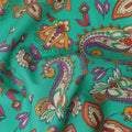 Teal Green Paisley Floral Printed Premium Spanish 100% Cotton Voile Fabric Soft Lightweight Breathable Apparel Craft Textile 150 Cms Wide, Made in Spain-D27509