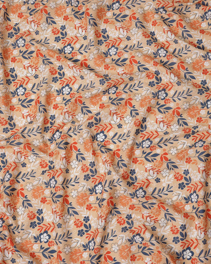 Beige Floral Botanical Printed Premium Spanish 100% Cotton Voile Fabric Soft Lightweight Breathable Apparel Craft Textile 150 Cms Wide, Made in Spain-D27500