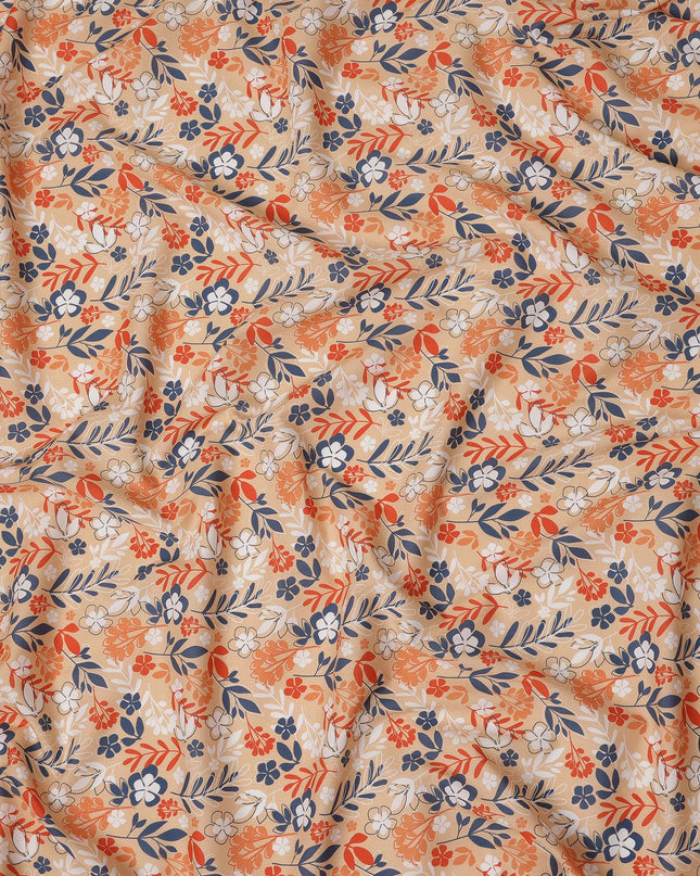 Beige Floral Botanical Printed Premium Spanish 100% Cotton Voile Fabric Soft Lightweight Breathable Apparel Craft Textile 150 Cms Wide, Made in Spain-D27500