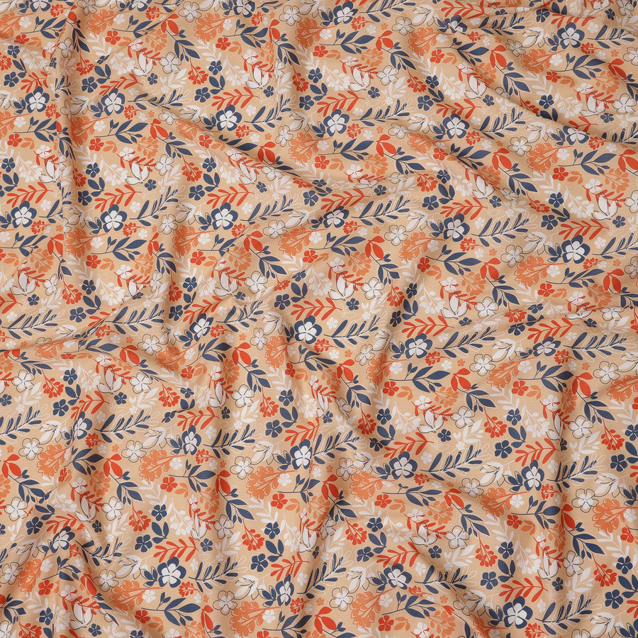 Beige Floral Botanical Printed Premium Spanish 100% Cotton Voile Fabric Soft Lightweight Breathable Apparel Craft Textile 150 Cms Wide, Made in Spain-D27500