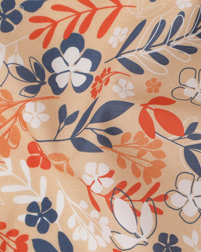 Beige Floral Botanical Printed Premium Spanish 100% Cotton Voile Fabric Soft Lightweight Breathable Apparel Craft Textile 150 Cms Wide, Made in Spain-D27500