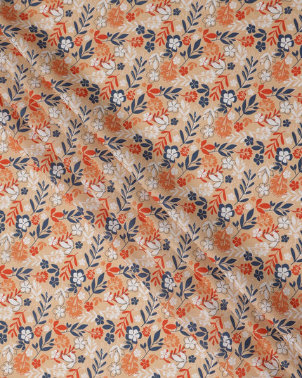 Beige Floral Botanical Printed Premium Spanish 100% Cotton Voile Fabric Soft Lightweight Breathable Apparel Craft Textile 150 Cms Wide, Made in Spain-D27500