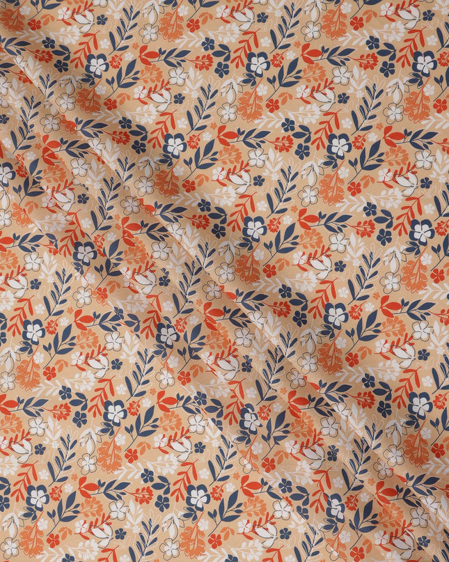 Beige Floral Botanical Printed Premium Spanish 100% Cotton Voile Fabric Soft Lightweight Breathable Apparel Craft Textile 150 Cms Wide, Made in Spain-D27500