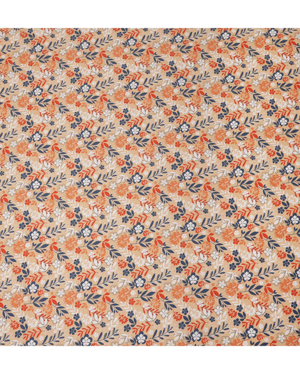 Beige Floral Botanical Printed Premium Spanish 100% Cotton Voile Fabric Soft Lightweight Breathable Apparel Craft Textile 150 Cms Wide, Made in Spain-D27500