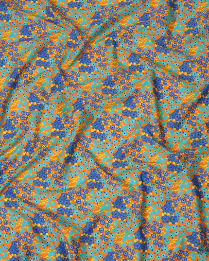 Orange Floral Printed Premium Spanish 100% Cotton Voile Fabric Soft Lightweight Breathable Apparel Craft Textile 150 Cms Wide, Made in Spain-D27497