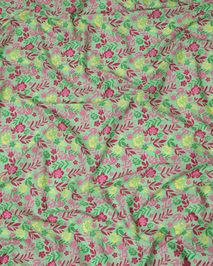 Mint Green Floral Botanical Printed Premium Spanish 100% Cotton Voile Fabric Soft Lightweight Breathable Apparel Craft Textile 150 Cms Wide, Made in Spain-D27501