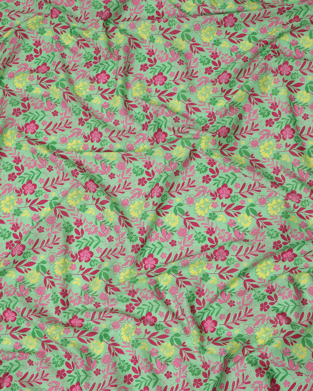 Mint Green Floral Botanical Printed Premium Spanish 100% Cotton Voile Fabric Soft Lightweight Breathable Apparel Craft Textile 150 Cms Wide, Made in Spain-D27501