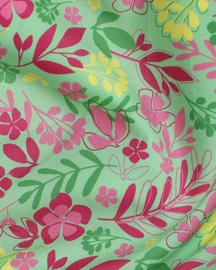 Mint Green Floral Botanical Printed Premium Spanish 100% Cotton Voile Fabric Soft Lightweight Breathable Apparel Craft Textile 150 Cms Wide, Made in Spain-D27501