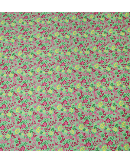 Mint Green Floral Botanical Printed Premium Spanish 100% Cotton Voile Fabric Soft Lightweight Breathable Apparel Craft Textile 150 Cms Wide, Made in Spain-D27501