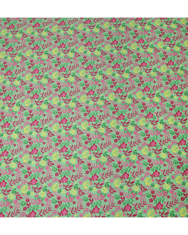 Mint Green Floral Botanical Printed Premium Spanish 100% Cotton Voile Fabric Soft Lightweight Breathable Apparel Craft Textile 150 Cms Wide, Made in Spain-D27501