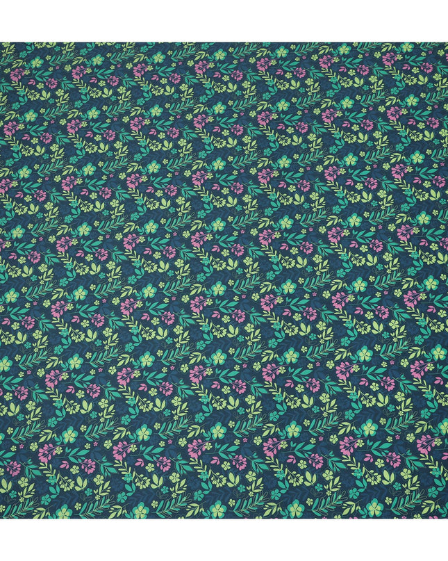 Teal Blue Floral Botanical Printed Premium Spanish 100% Cotton Voile Fabric Soft Lightweight Breathable Apparel Craft Textile 150 Cms Wide, Made in Spain-D27499