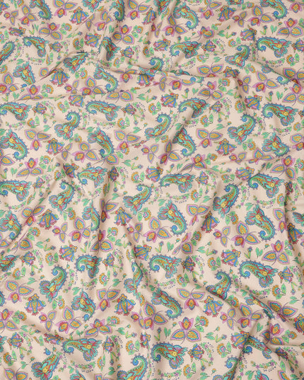 Light Peach Paisley Floral Printed Premium Spanish 100% Cotton Voile Fabric Soft Lightweight Breathable Apparel Craft Textile 150 Cms Wide, Made in Spain-D27510
