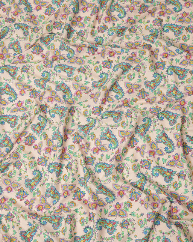 Light Peach Paisley Floral Printed Premium Spanish 100% Cotton Voile Fabric Soft Lightweight Breathable Apparel Craft Textile 150 Cms Wide, Made in Spain-D27510