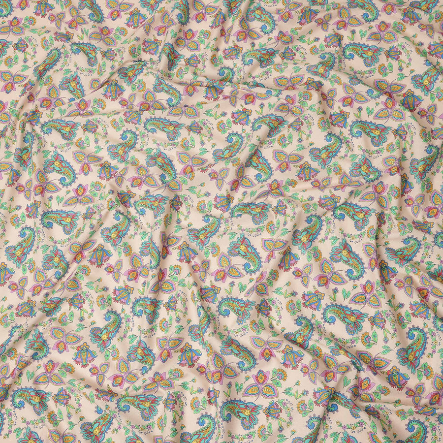 Light Peach Paisley Floral Printed Premium Spanish 100% Cotton Voile Fabric Soft Lightweight Breathable Apparel Craft Textile 150 Cms Wide, Made in Spain-D27510