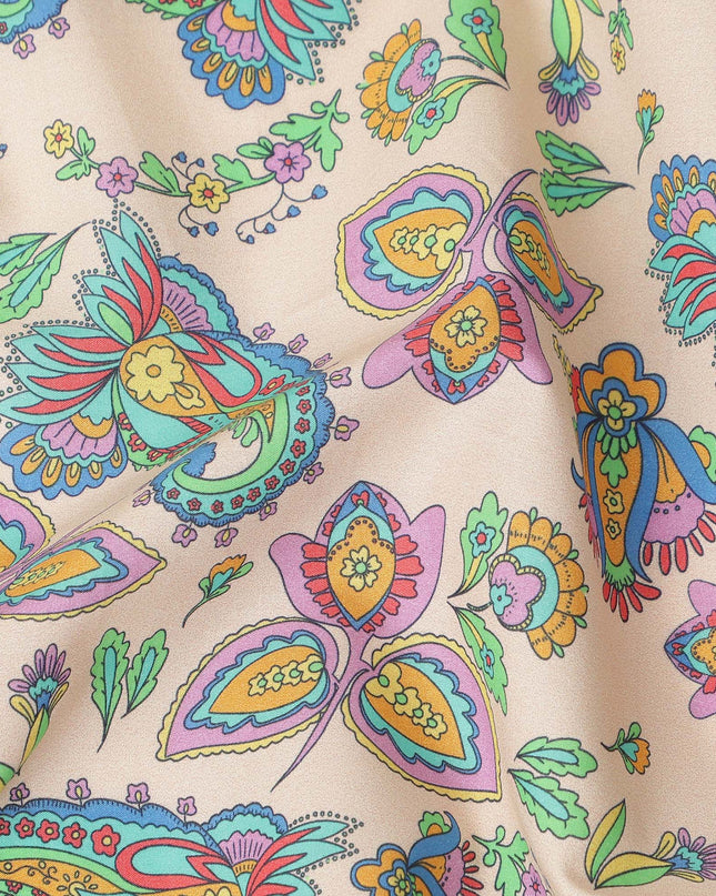 Light Peach Paisley Floral Printed Premium Spanish 100% Cotton Voile Fabric Soft Lightweight Breathable Apparel Craft Textile 150 Cms Wide, Made in Spain-D27510