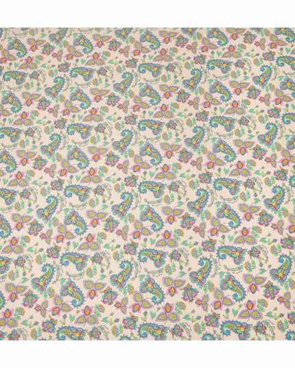 Light Peach Paisley Floral Printed Premium Spanish 100% Cotton Voile Fabric Soft Lightweight Breathable Apparel Craft Textile 150 Cms Wide, Made in Spain-D27510