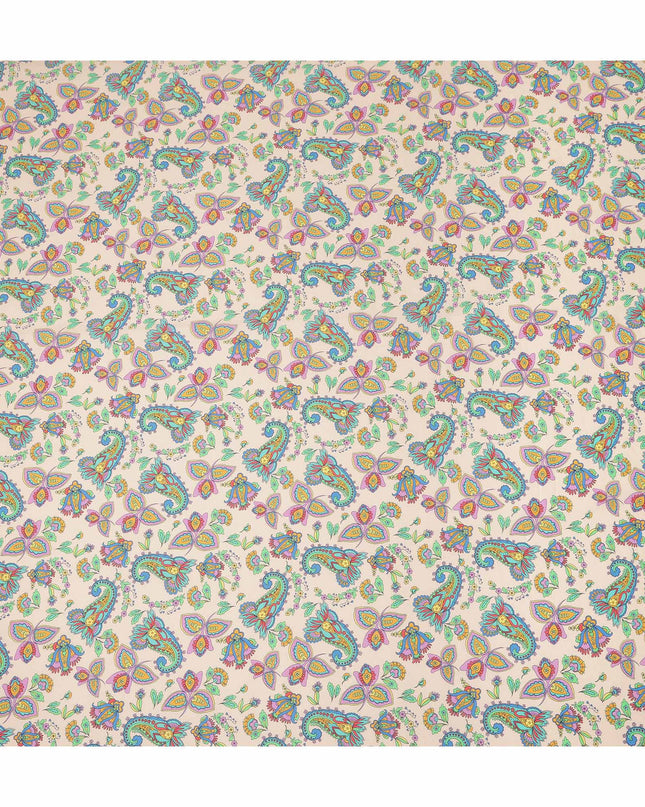 Light Peach Paisley Floral Printed Premium Spanish 100% Cotton Voile Fabric Soft Lightweight Breathable Apparel Craft Textile 150 Cms Wide, Made in Spain-D27510