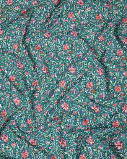 Green Floral Vine Printed Premium Spanish 100% Cotton Voile Fabric Soft Lightweight Breathable Dressmaking Craft Fabric 150 Cms Wide , Made in Spain-D27494