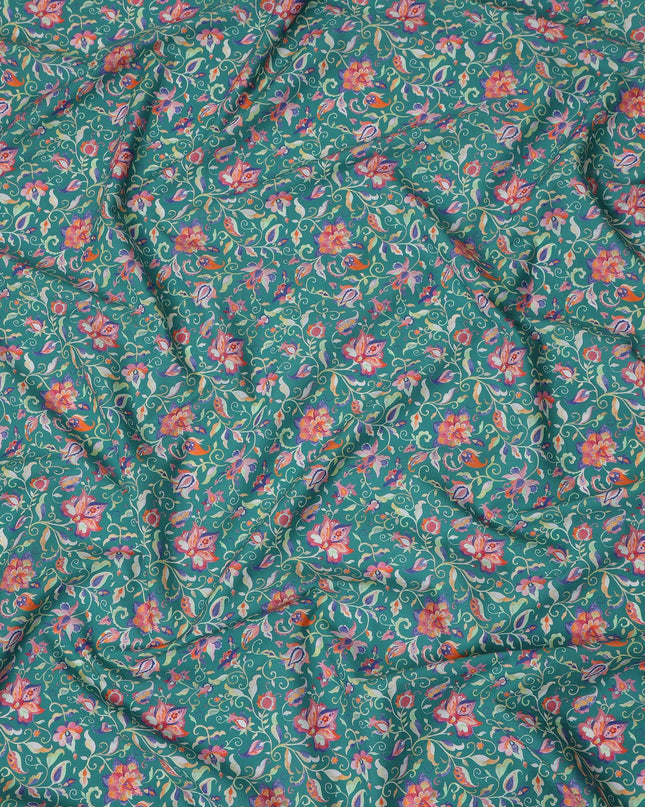 Green Floral Vine Printed Premium Spanish 100% Cotton Voile Fabric Soft Lightweight Breathable Dressmaking Craft Fabric 150 Cms Wide , Made in Spain-D27494