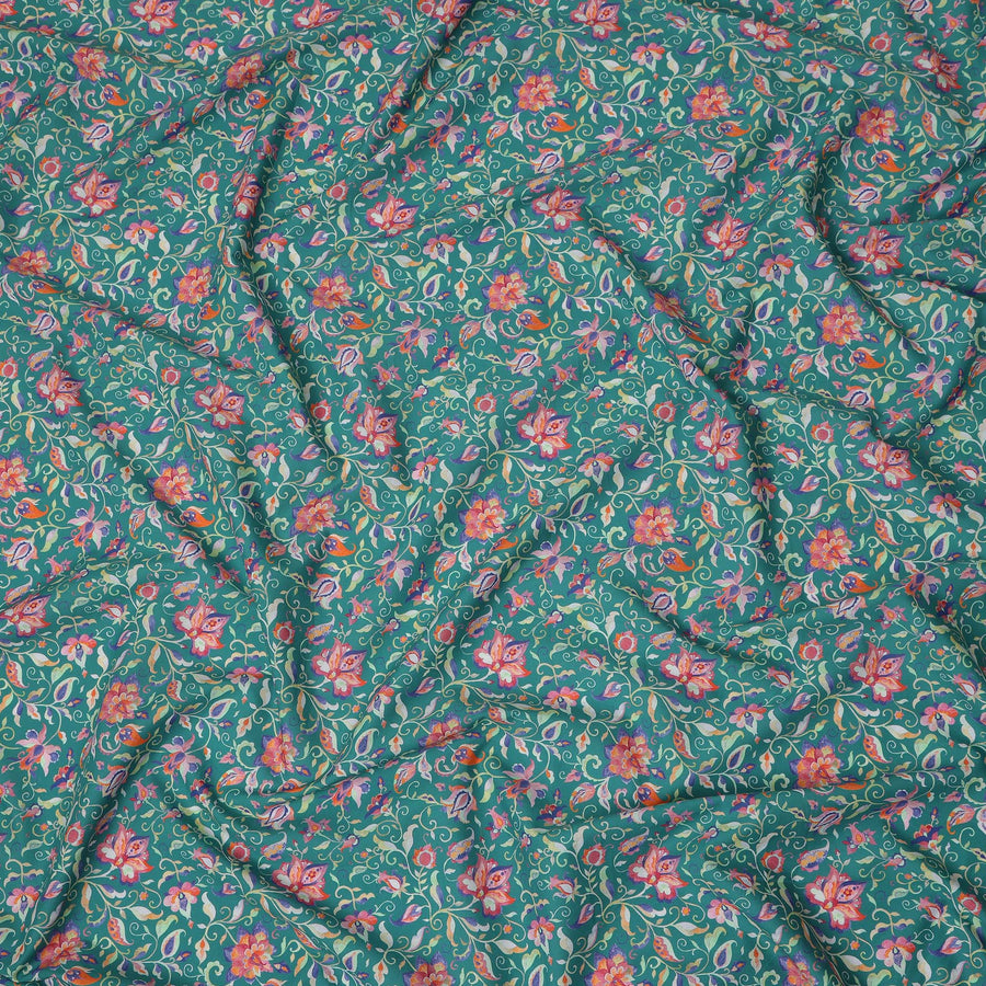 Green Floral Vine Printed Premium Spanish 100% Cotton Voile Fabric Soft Lightweight Breathable Dressmaking Craft Fabric 150 Cms Wide , Made in Spain-D27494