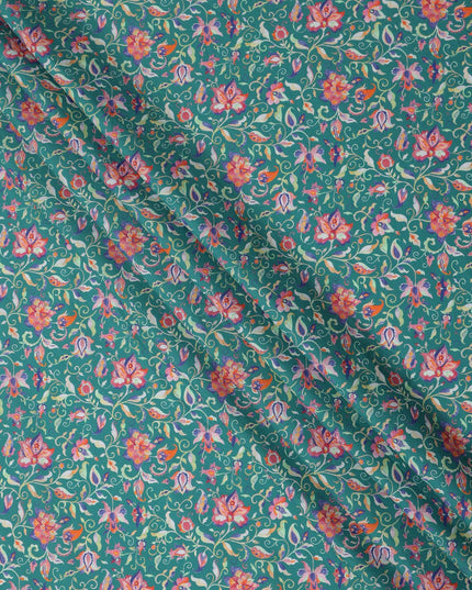 Green Floral Vine Printed Premium Spanish 100% Cotton Voile Fabric Soft Lightweight Breathable Dressmaking Craft Fabric 150 Cms Wide , Made in Spain-D27494