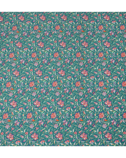 Green Floral Vine Printed Premium Spanish 100% Cotton Voile Fabric Soft Lightweight Breathable Dressmaking Craft Fabric 150 Cms Wide , Made in Spain-D27494