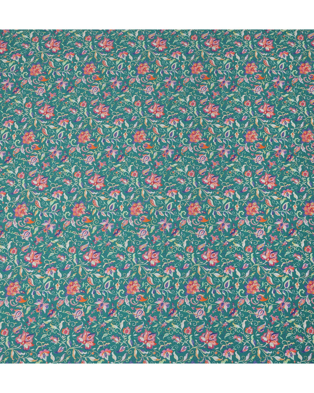 Green Floral Vine Printed Premium Spanish 100% Cotton Voile Fabric Soft Lightweight Breathable Dressmaking Craft Fabric 150 Cms Wide , Made in Spain-D27494