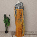 Charcoal Grey and Mustard Yellow Premium French Ombre Chantilly Lace Saree – 5.5 Meters Length, 110 Cms Width, Crafted in France-D26101