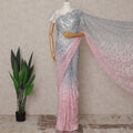 Silver Grey and Baby Pink Premium French Ombre Chantilly Lace Saree – 5.5 Meters Length, 110 Cms Width, Crafted in France-D26100