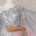 Silver Grey and Baby Pink Premium French Ombre Chantilly Lace Saree – 5.5 Meters Length, 110 Cms Width, Crafted in France-D26100