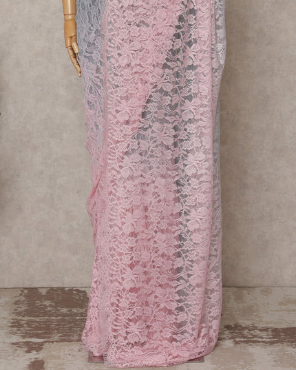 Silver Grey and Baby Pink Premium French Ombre Chantilly Lace Saree – 5.5 Meters Length, 110 Cms Width, Crafted in France-D26100