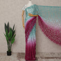 Teal and Wine Premium French Ombre Chantilly Lace Saree – 5.5 Meters Length, 110 Cms Width, Crafted in France-D26098