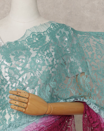Teal and Wine Premium French Ombre Chantilly Lace Saree – 5.5 Meters Length, 110 Cms Width, Crafted in France-D26098