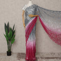 Grey and Pink Premium French Ombre Chantilly Lace Saree – 5.5 Meters Length, 110 Cms Width, Crafted in France-D26094