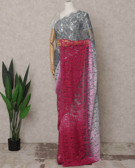 Grey and Pink Premium French Ombre Chantilly Lace Saree – 5.5 Meters Length, 110 Cms Width, Crafted in France-D26094