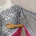 Grey and Pink Premium French Ombre Chantilly Lace Saree – 5.5 Meters Length, 110 Cms Width, Crafted in France-D26094
