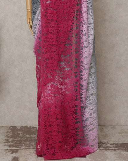 Grey and Pink Premium French Ombre Chantilly Lace Saree – 5.5 Meters Length, 110 Cms Width, Crafted in France-D26094