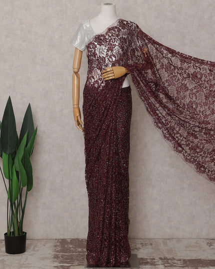 Wine Maroon Metallic Lace Saree