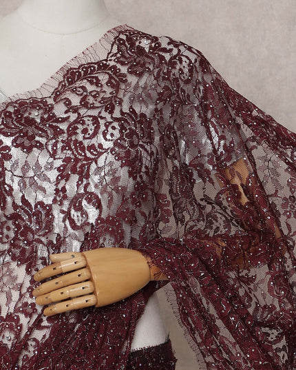 Wine Maroon Metallic Lace Saree