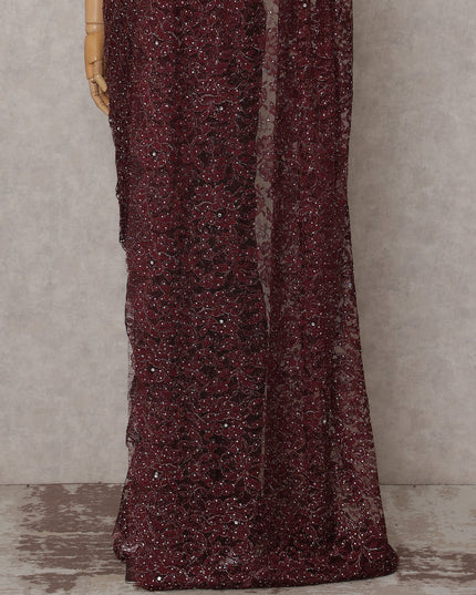 Wine Maroon Metallic Lace Saree