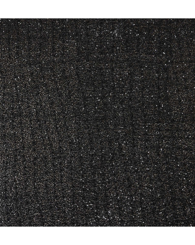 Luminous Raven Black Sequin Embellished Pure Silk Georgette Fabric Shimmering 110cm Width Luxurious Finish Indian Origin - D31192