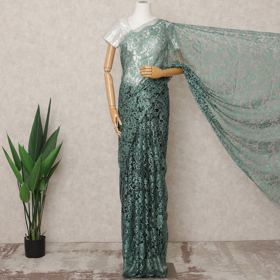 Sea Green Premium 2-Tone French Chantilly Lace Saree Fabric 5.5 Mtrs with 110 Cms Width – Imported from France-D25644